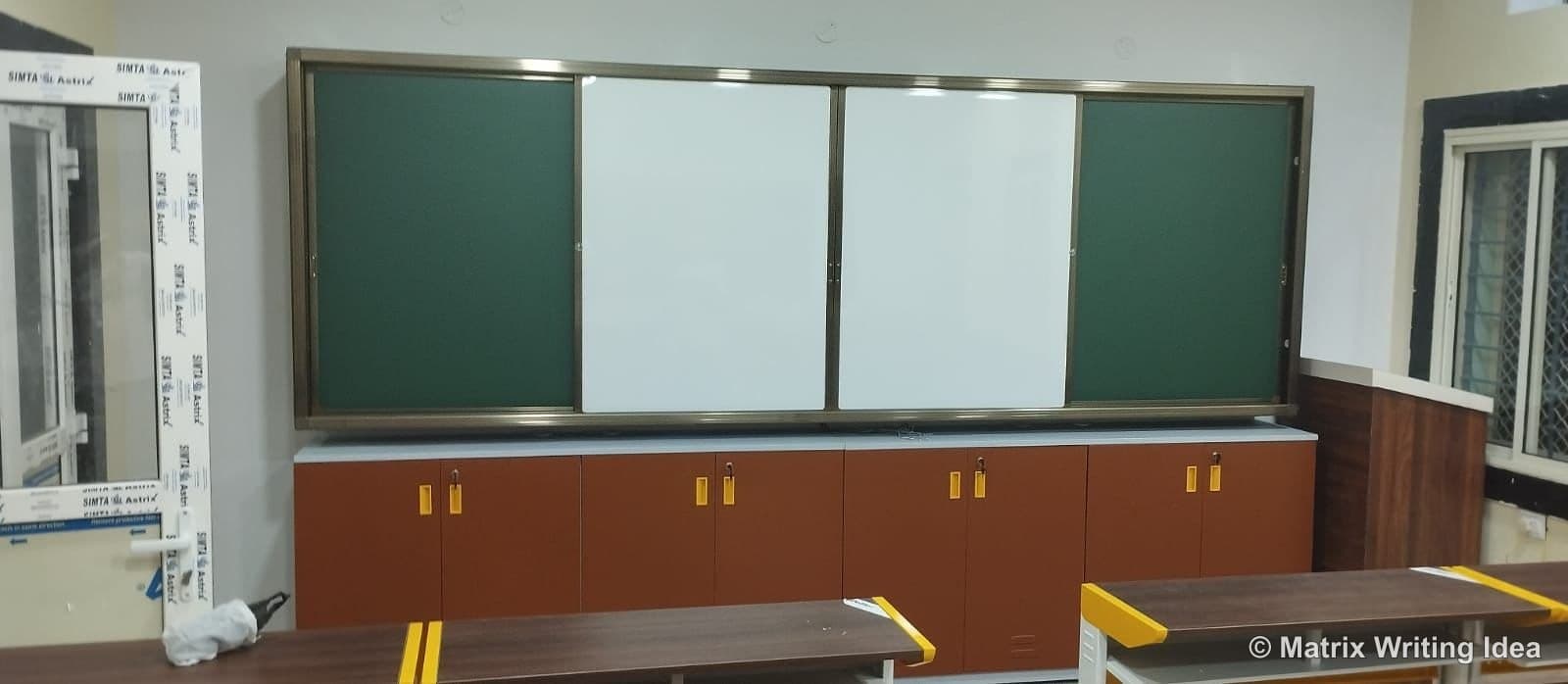 Matrix sliding boards installed in a college classroom